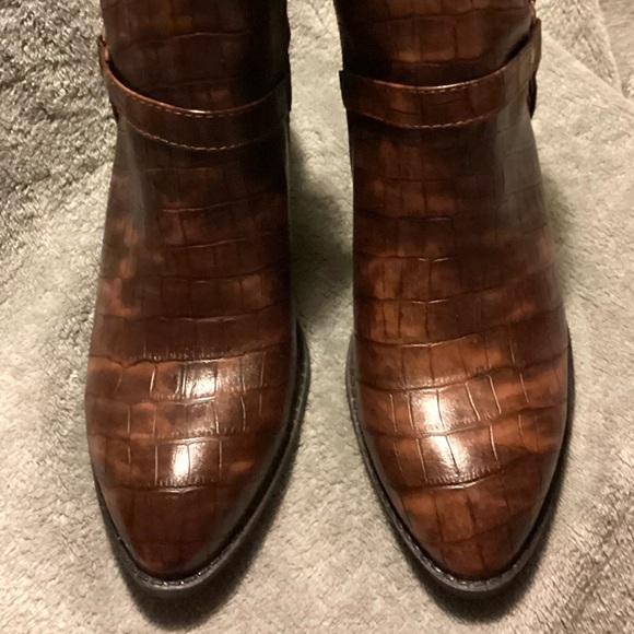 Women’s NIB cognac brown GC. SHOES faux-croc-skin harnessed cowboy booties/ 10M - Picture 4 of 5